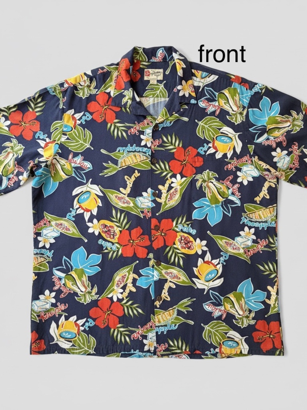 Hilo Hattie Navy Hawaiian Floral Button-Down Shirt